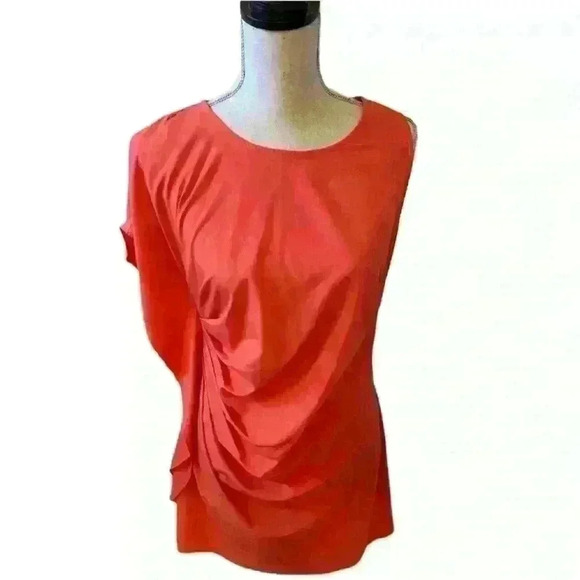 Coral/Orange Dress 🩷❤️🧡 Angie Asymmetrical Ruched Mini Dress Pink Orange - Picture 2 of 8